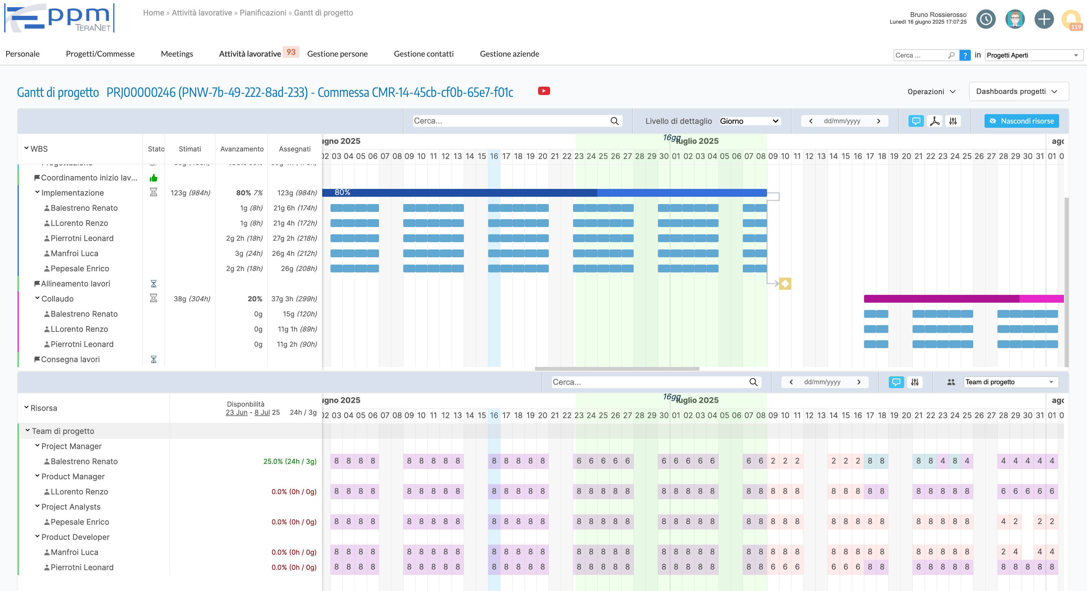 Gantt nel piano T-Professional